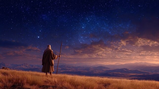 Abraham standing under starry night sky seeing the promise