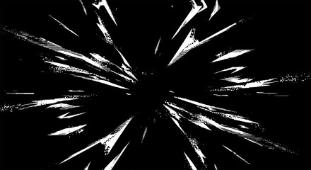 Abstract black and white radial burst effect, energetic lines radiating from center, motion blur graphic resource for impact and speed concept © XUB 