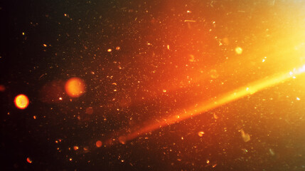 Fototapeta premium Abstract golden bokeh dust and light leak warm festive background