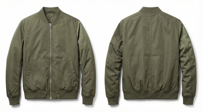 Olive Green Bomber Jacket Front and Back View Ghost Mannequin