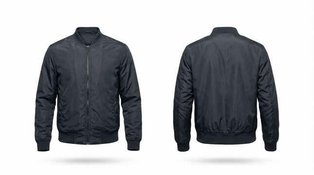 Black Bomber Jacket Front and Back View Ghost Mannequin Mockup