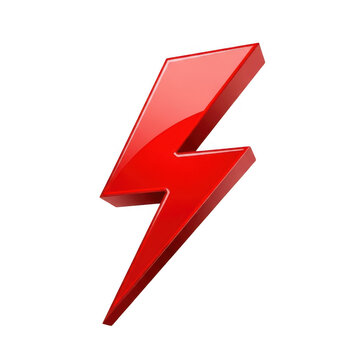 A bold and dynamic red lightning bolt icon symbolizing energy and speed isolated on transparent background