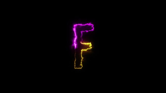 Neon letter F with alpha channel, neon alphabet and letters with transparent background, neon light