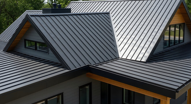 Dark Metal Roof with Clean Lines and Modern Design.	
