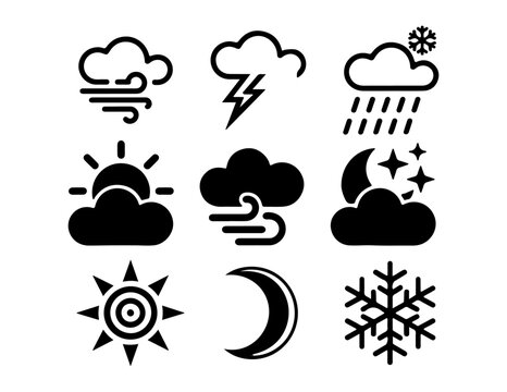 Collection of weather condition icons depicting various atmospheric phenomena