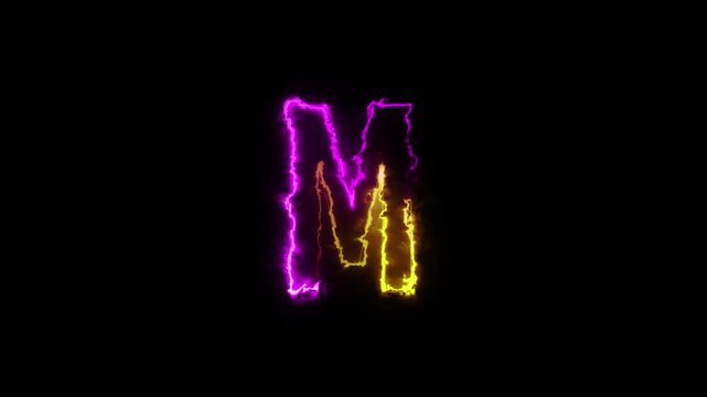 Neon letter M with alpha channel, neon alphabet and letters with transparent background, neon light