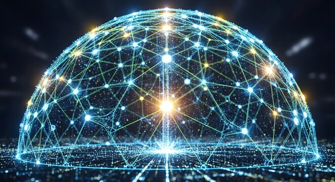 Abstract glowing lattice dome sensor networks smart cities IoT infrastructure urban connectivity