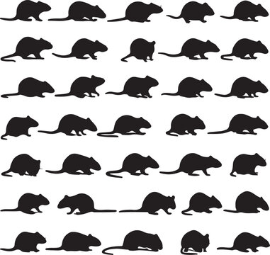 Collection of various rat silhouettes in different poses and sizes