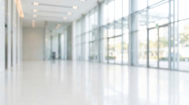 Bright modern lobby interior with large glass windows hardwood reflection high ceiling and soft natural light creating airy welcoming atmosphere