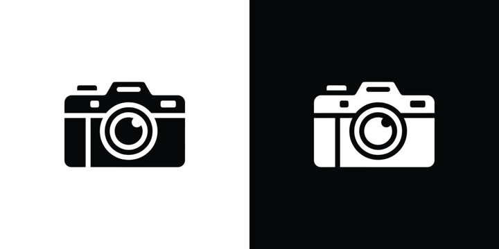 Black and white camera on split color background symbol