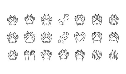 Minimal cat paw outline icon set with cute kitten paw prints collection in modern thin line style vector © Kazi