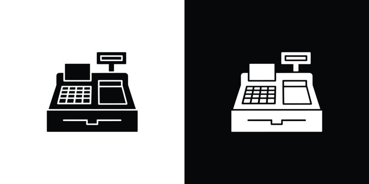 Black and white cash registers on contrasting backgrounds