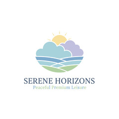 Fototapeta premium Peaceful Landscape Logo with Sun, Clouds, and Waves