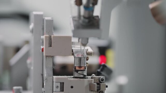 Industrial cable welding connector molding production machinery in a factory setting