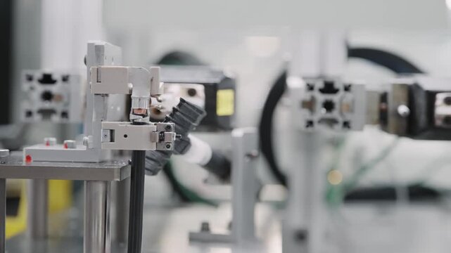 Advanced robotic machinery in motion during cable manufacturing in a production facility