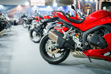 Collection of powerful new motorbikes in a motorcycle shop © scharfsinn86