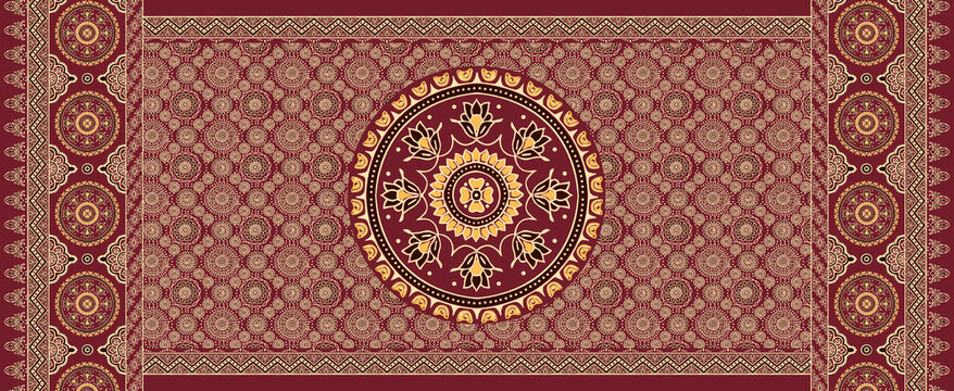 digital dupatta with ajrakh pattern and flower pattern with texture background 