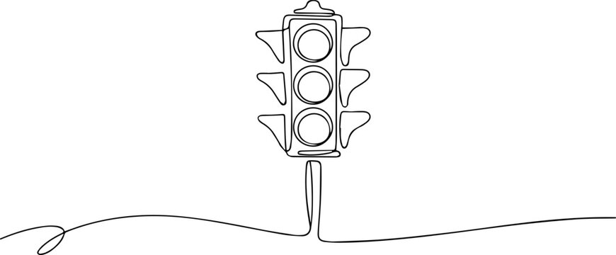 Continuous editable drawing of traffic light. One line drawing background. Vector illustration. Traffic light in one line style, Continuous one line drawing of traffic lights with poles to regulate
