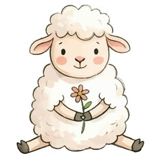 Fototapeta premium Cute cartoon sheep vector illustration of a happy fluffy lamb character isolated on white background