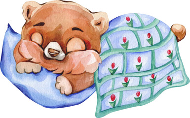 Cute Sleeping Bear Watercolor Illustration © Ma