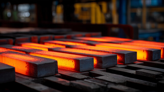 Close-up of carbon steel knife blanks arranged on a rack inside a temperature-controlled furnace, soft glow visible, pyrometer reading displayed clearly, showing precision hardenin