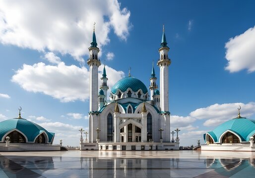 Kul sharif mosque in kazan russia under a blue cloudy sky