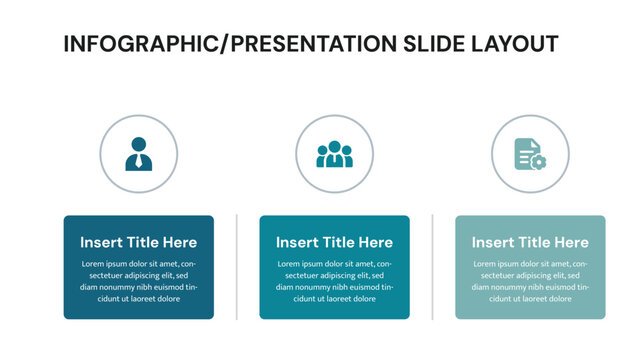 Infographic presentation slide with three columns and distinct icons for topics