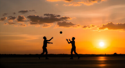 Fototapeta premium Happy father's day silhouette of dad and child playing at sunset