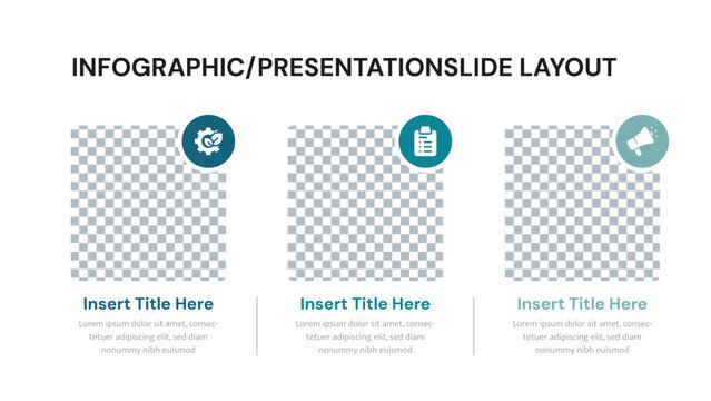 Modular infographic slide layout with three image placeholders and icons