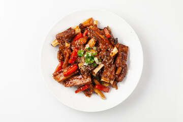 돼지고기의 갈비의 등 쪽에 붙어 있는 부분. 또는 등에 붙은 갈비. The part of pork ribs attached to the back. Or ribs attached to the back.  © jinho Park