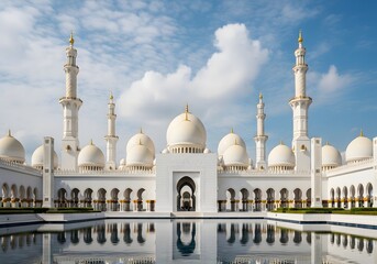 Obraz premium Sheikh zayed grand mosque abu dhabi with reflection in water