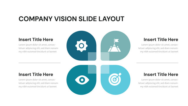 Quadrant company vision slide layout with four core strategic elements