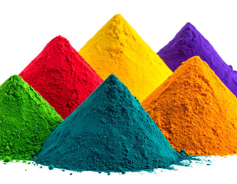 Vibrant piles of colored powders form a playful, festive mountain range