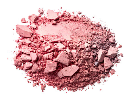 Crushed pink cosmetic powder, fragmented, soft textures, against a black background