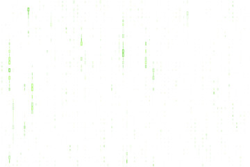 Fototapeta premium Green Binary Code Rain on White Background for Cybersecurity and Data Privacy
