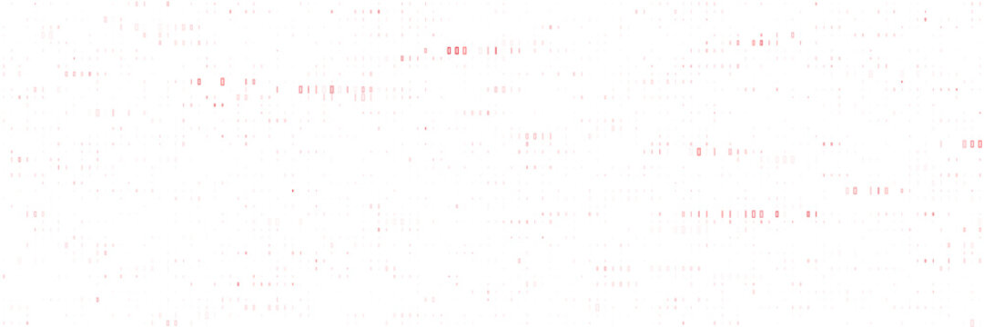 Minimalist red data stream glitch effect on white background for technology and cybersecurity concepts