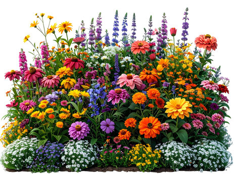 Vibrant meadow bloom with layered blossoms in riotous, diverse colors