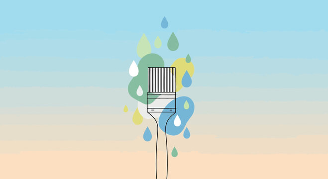 Artistic brush strokes with a linear paintbrush and watercolor style droplet elements background