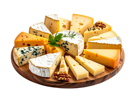 A vibrant assortment of cheeses, artfully arranged on a wooden platter