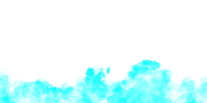 Blue watercolor smoke border isolated on transparent background. Cyan clouds mist frame png