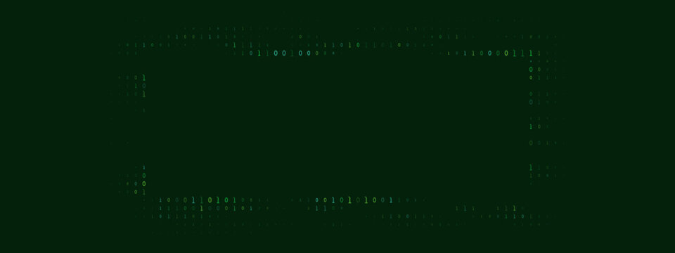 Digital binary code frame on dark green background for cybersecurity and data encryption themes