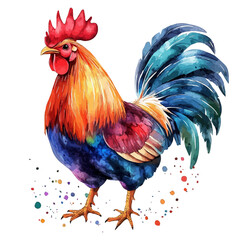 Chicken, high quality watercolor illustration with transparent textures, isolated on a white background. © soltrex