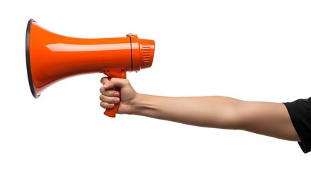 Fototapeta premium A person holding an orange megaphone for loud communication