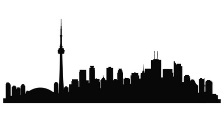 Naklejka premium Silhouetted skyline of a modern city featuring a prominent tower