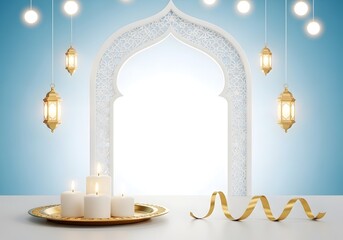 Fototapeta premium Islamic decorative scene with lanterns candles and archway