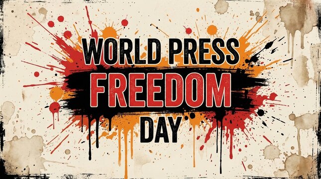 Press freedom world press freedom day grunge style design with bold text and paint splash background representing journalism rights media voice expression awareness and protest concept