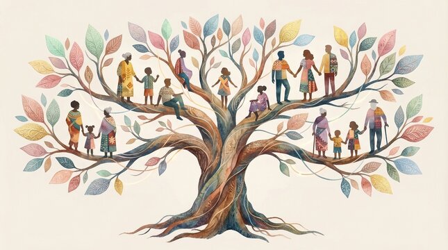 Family tree illustration showing generations bonding unity love and heritage for international day of families celebration cultural diversity connection lifestyle concept