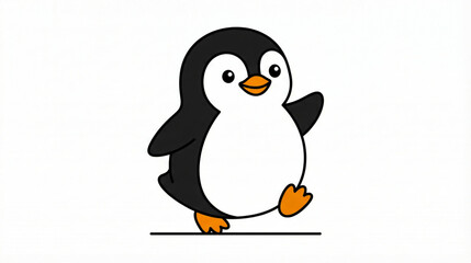 Naklejka premium Happy Little Penguin Cartoon Walking, Cute Antarctic Bird Character Doodle Isolated on White