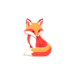 Fototapeta premium Cute flat design fox illustration in sitting pose. Minimalist stylized wild animal vector art with red and orange colors.