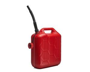 Czerwony plastikowy pojemnik, baniak na białym tle. © piotrszczepanek